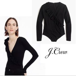 NEW J Crew Ruffle Wrap Black Bodysuit